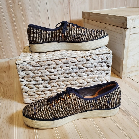 Keds Tweed Chunky Sneaker Shoes Womens Size 9.5 Suede WF57454 Blue Metallic - Picture 2 of 6